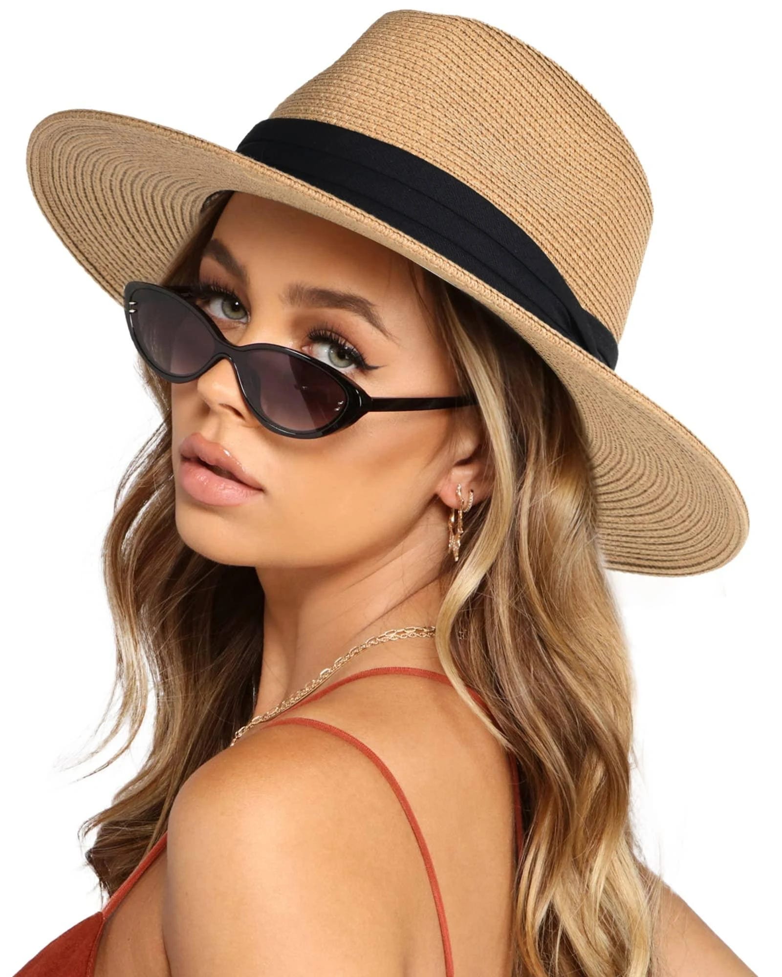 Stylish and Adjustable Wide Brim Straw Fedora Sun Hat | Image
