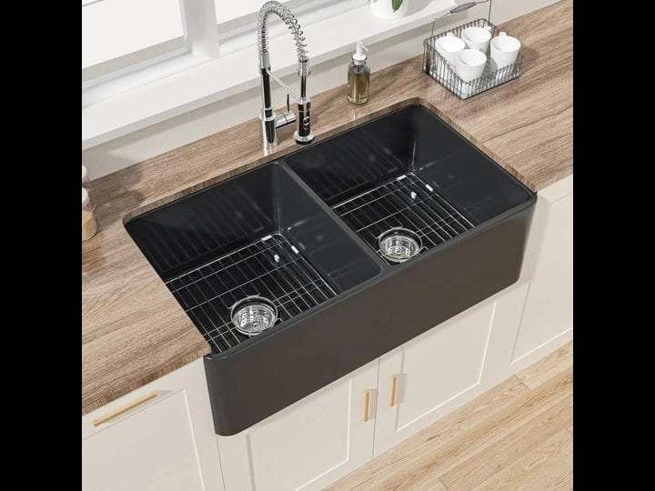 farmhouse-kitchen-sink-33-in-barn-sink-apron-front-double-bowl-black-fireclay-kitchen-sink-with-bott-1