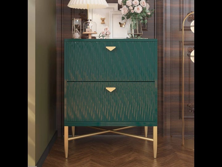 clihome-mid-century-high-gloss-nightstand-side-table-with-2-drawers-green-1