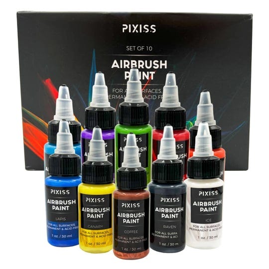 pixiss-air-brush-painting-set-10-colors-of-acrylic-paint-for-airbrush-kit-acrylic-airbrush-paint-set-1