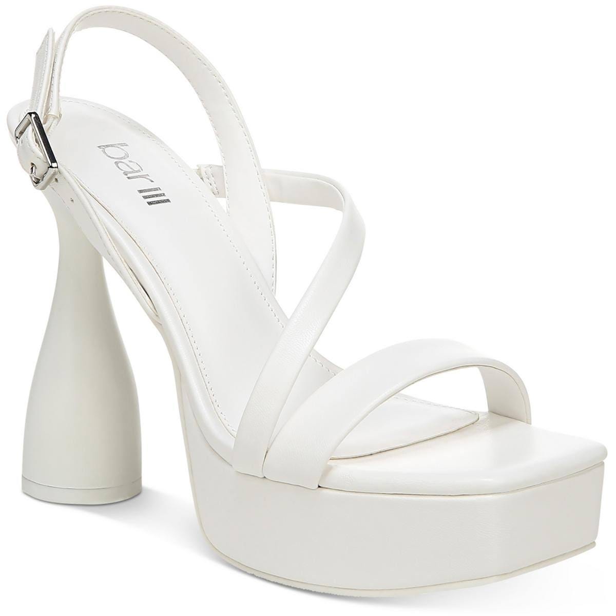 BAR III White Square Toe Heels: Retro Chic Platform Comfort | Image