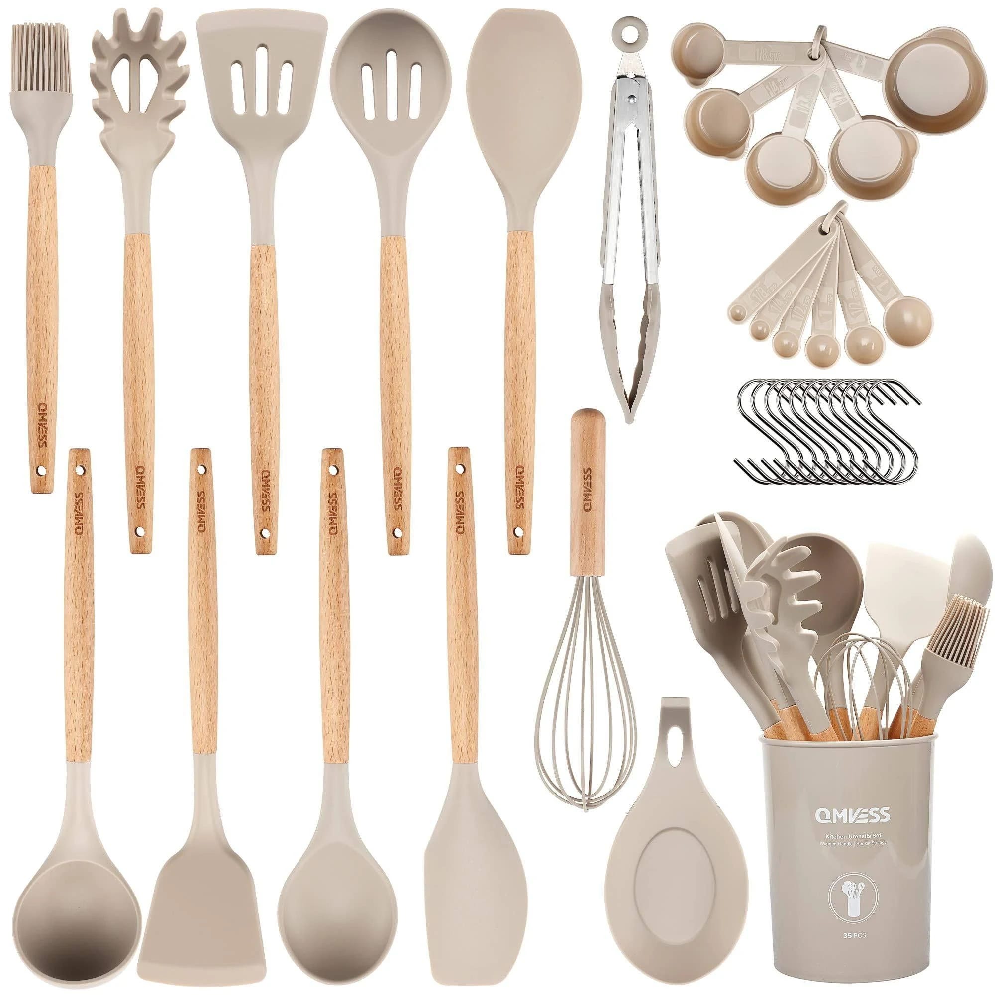 QMVESS Premium 35 Piece Non-Stick Silicone Kitchen Utensil Set with Holder | Image