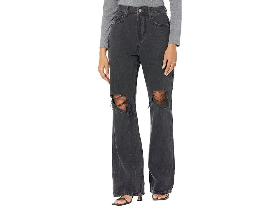High-Waisted Ripped Black Jeans for Women - Size 25 | Image