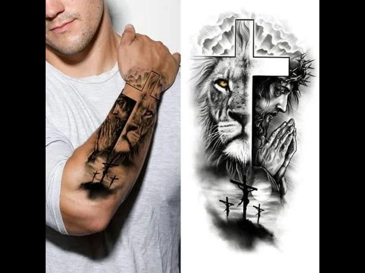 temporary-unisex-tattoo-half-sleeve-lion-jesus-tattoos-religion-full-arm-tattoos-sticker-waterproof--1