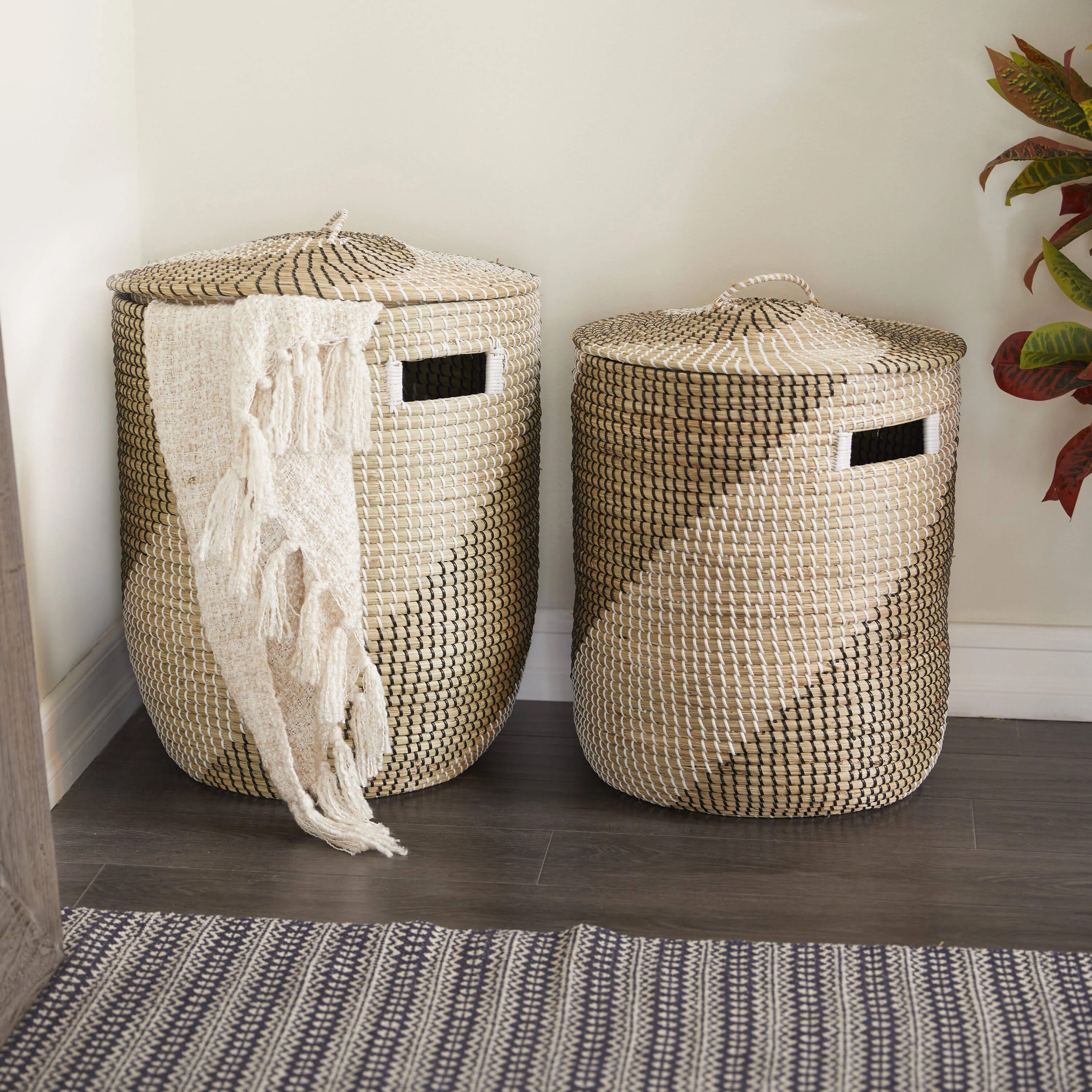 Seagrass Textured Storage Baskets with Matching Lids | Image