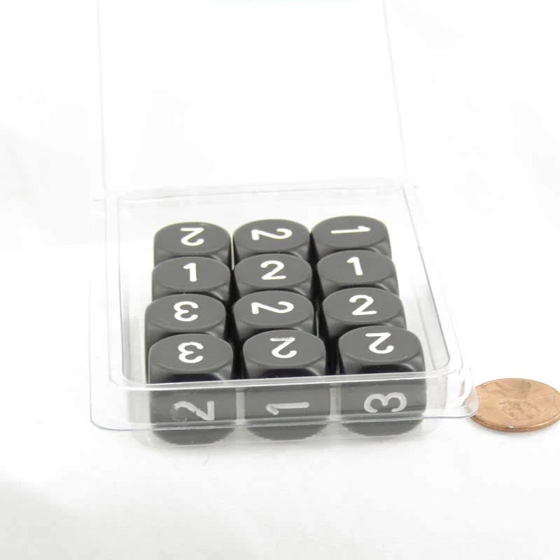 Black Opaque Dice with White Numbers - 12 Pack | Image