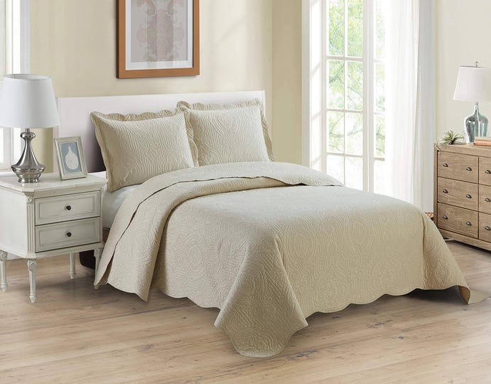 home-collection-3pc-king-cal-king-over-size-luxury-embossed-bedspread-set-light-weight-solid-beige-n-1