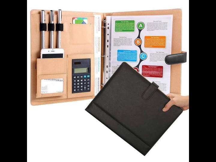 modileben-designer-best-leather-portfolio-binder-with-calculator-black-3-ring-padfolio-business-fold-1