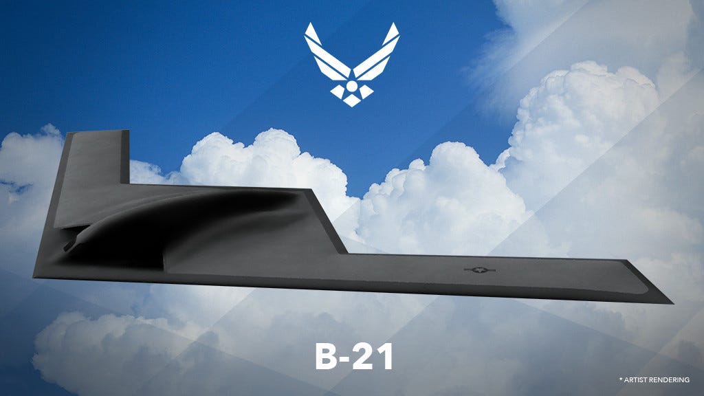 At top and above - official Air Force concept art of the up-coming B-21 bomber. Air Force art