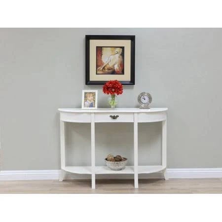 Home Craft White Condole Table: Sturdy Console with Drawer and Elegant Veneer Finish | Image