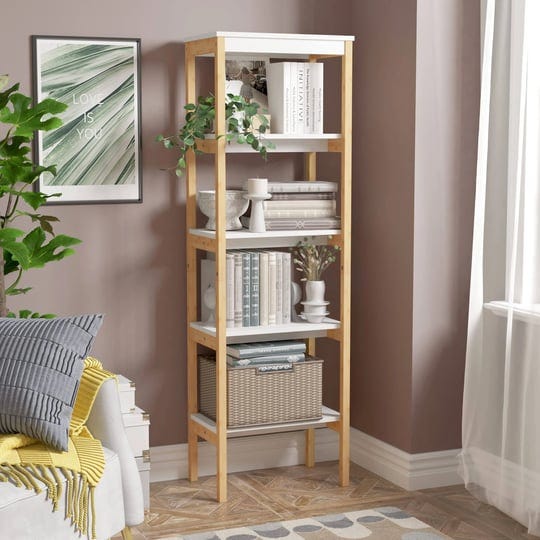 raamzo-narrow-bookshelf-pinewood-5-tier-book-shelf-bookcase-bathroom-shelves-freestanding-tower-stor-1