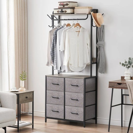 clothes-rack-storage-organizer-with-4-drawers-and-wooden-top-garment-rack-grey-1