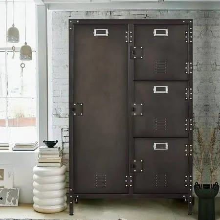 MIIIKO Rustic Metal Storage Cabinet with Lockable Doors and Hanging Rod | Image