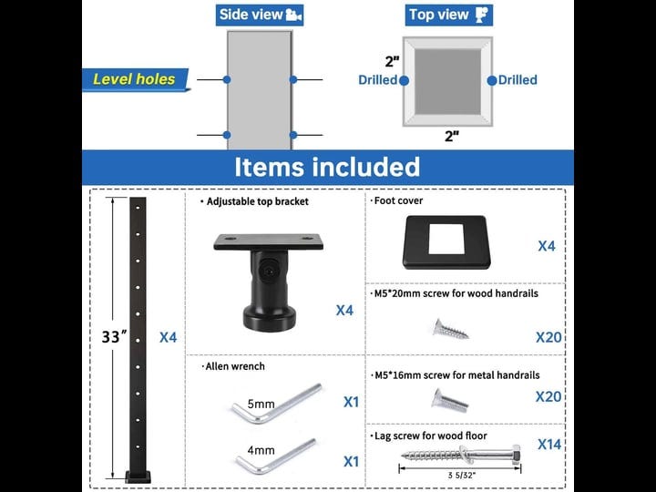 muzata-4pack-level-drilled-cable-railing-post-36x2x2-adjustable-top-post-level-line-post-top-mount-s-1