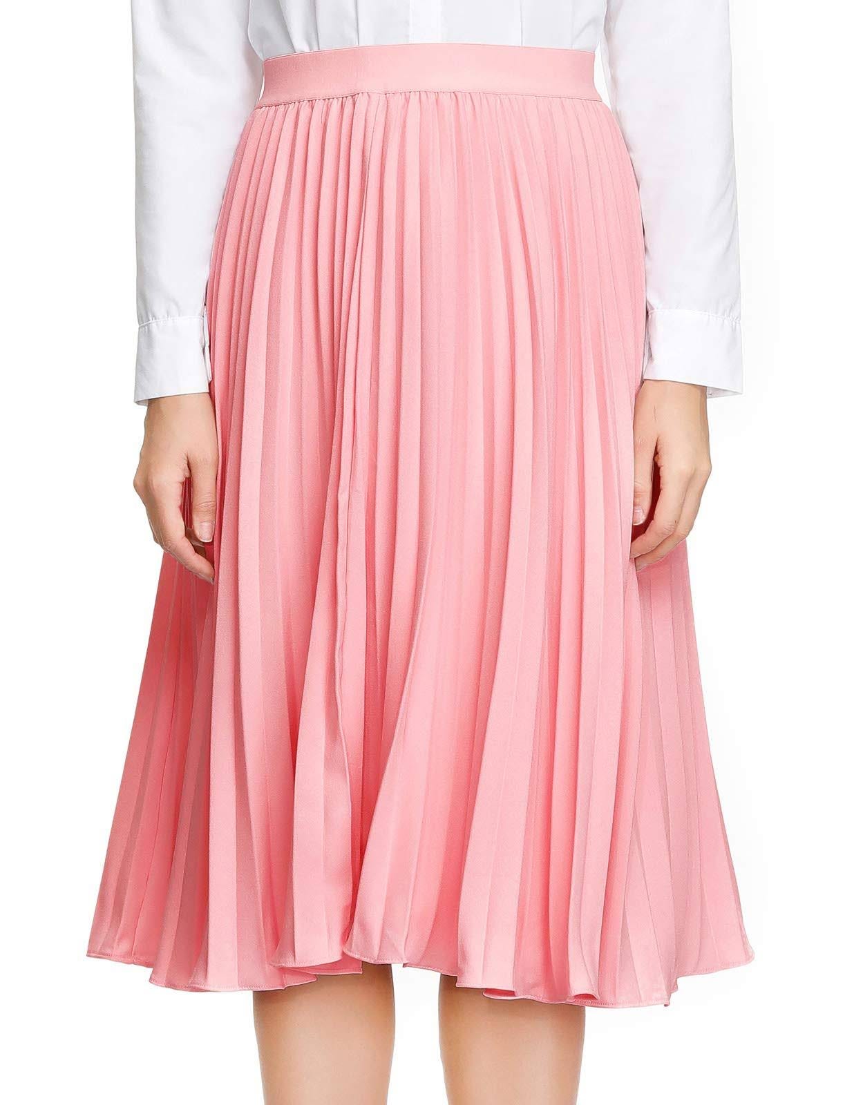 Stylish High Waist Pleated Midi Skirt for Women in Pink | Image
