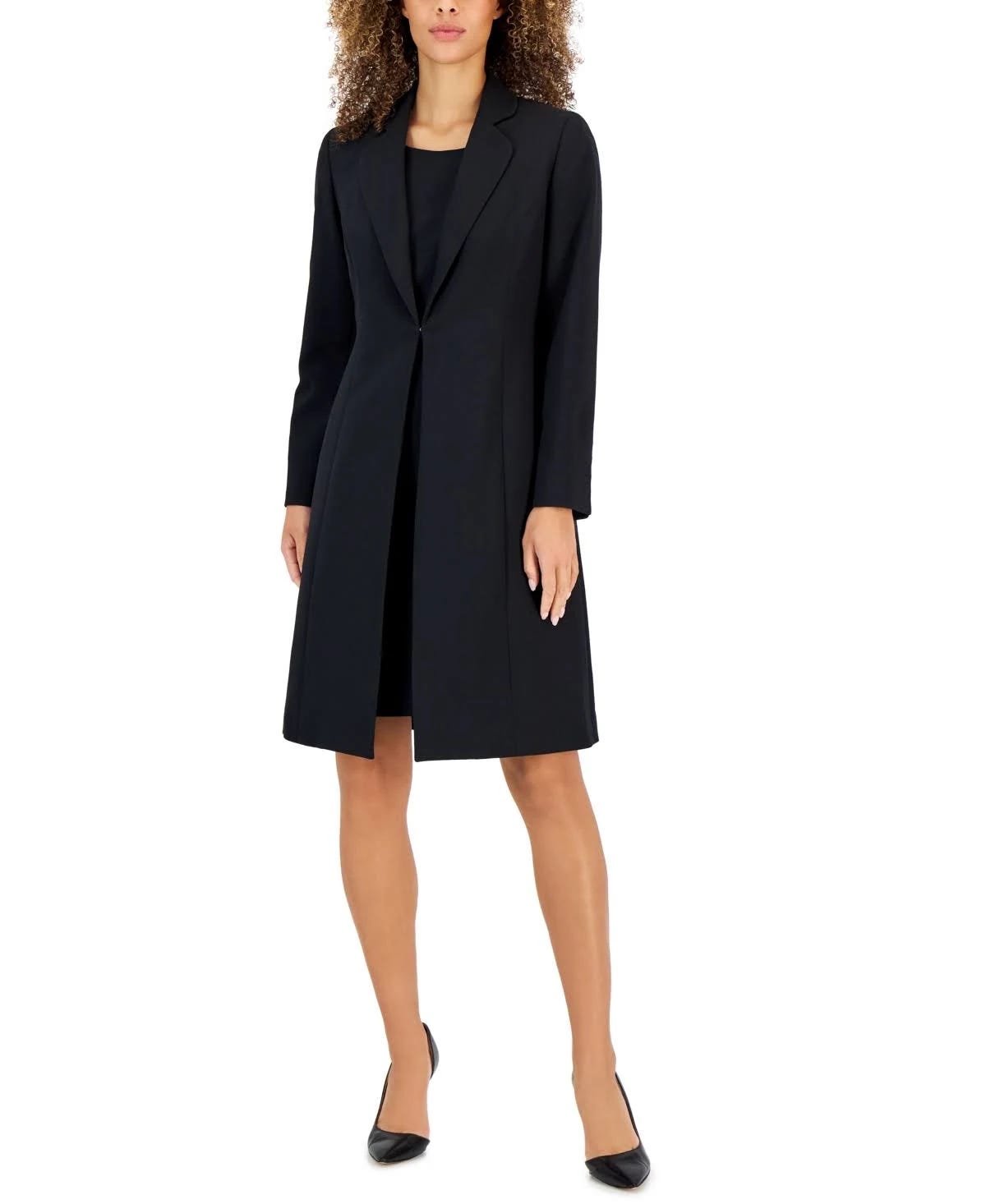 Stylish Black Women's Crepe Topper Jacket & Sheath Dress Suit | Image