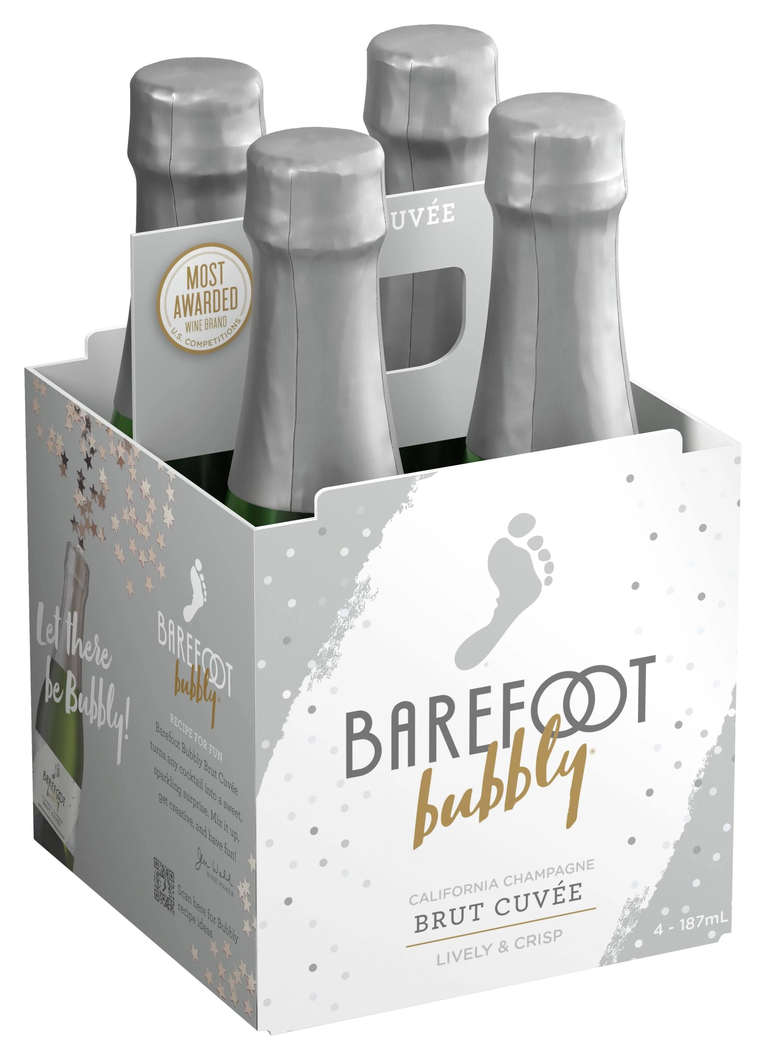 Barefoot Bubbly Brut Cuvee Dry California Champagne - 4 Bottles | Image