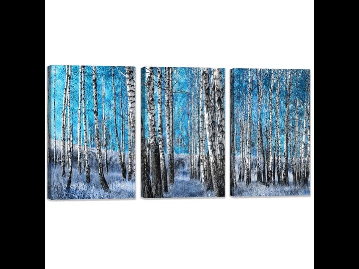 barssetel-blue-tree-canvas-wall-art-white-birch-artwork-print-forest-landscape-wall-paintings-3-pane-1