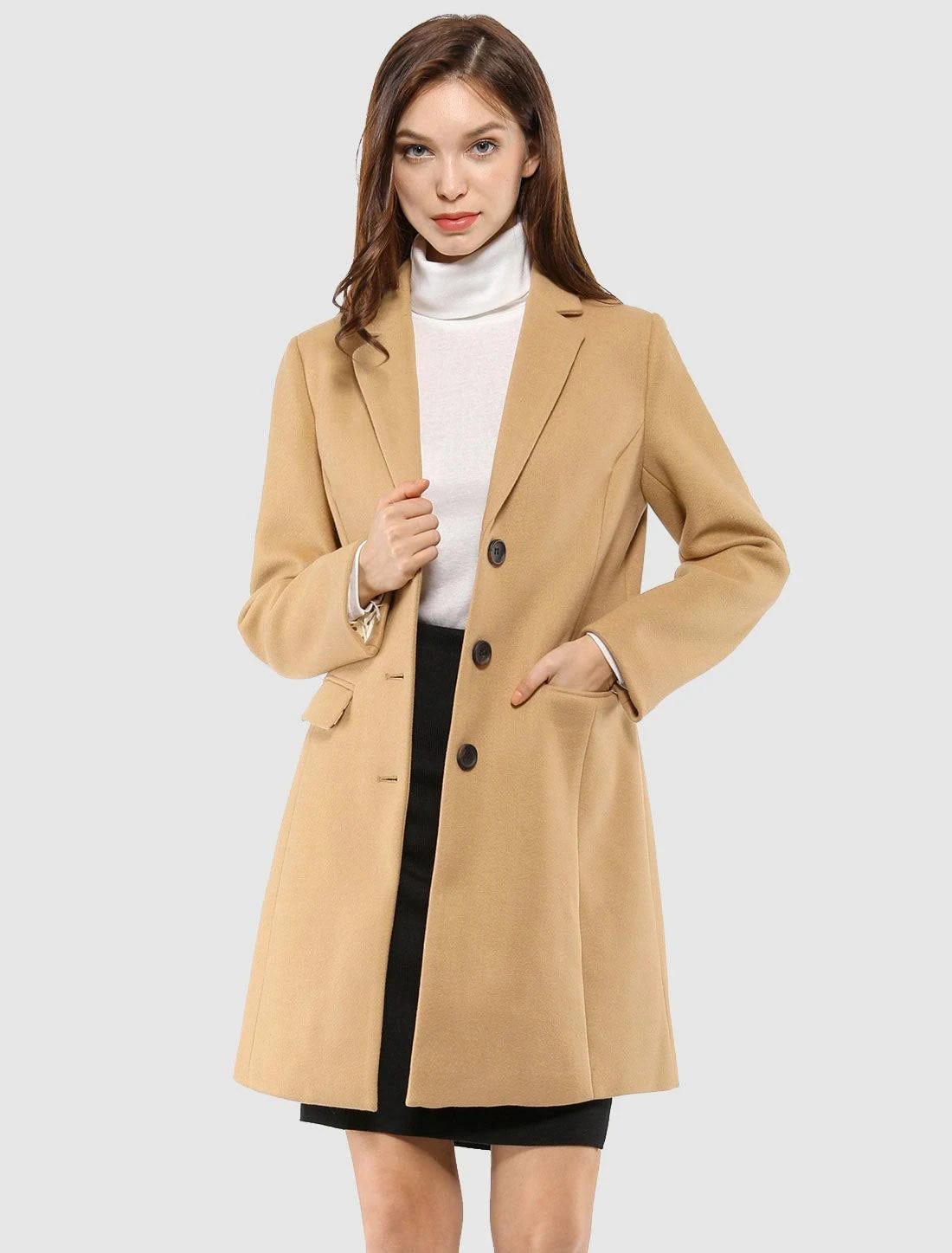 Timeless Womens Single Breasted Wool Coat in Brown XL | Image