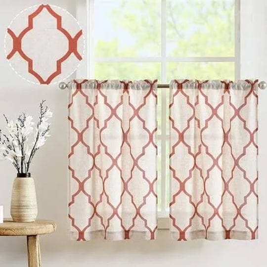 curtainking-farmhouse-moroccan-tile-print-rod-pocket-semi-sheer-cafe-curtains-26-inch-x-36-inch-2-pa-1