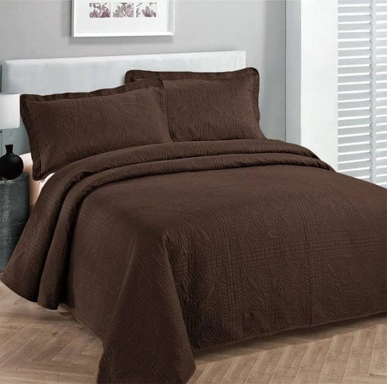 fancy-collection-3pc-luxury-bedspread-coverlet-embossed-bed-cover-solid-coffee-brown-new-over-size-1-1