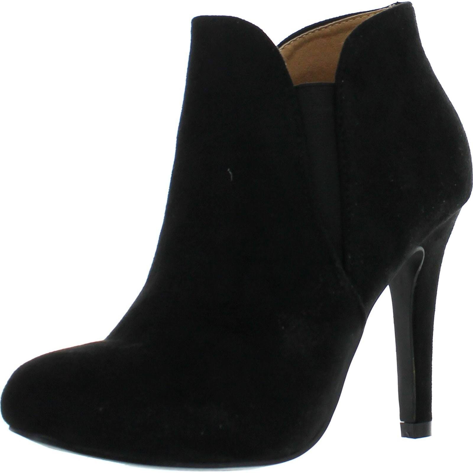 Black Stiletto Booties with Cushioned Footbed and Vegan Suede Upper | Image