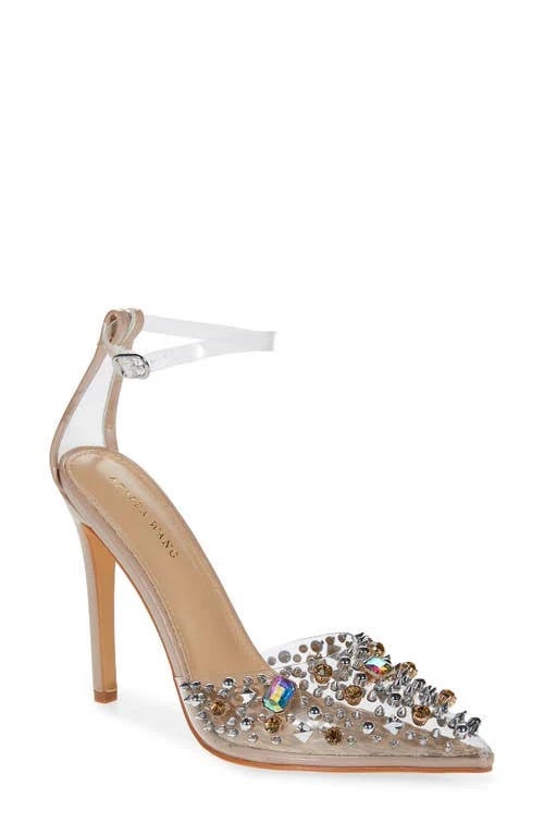 Chic Nude Strappy Sandals with Rhinestone Accents | Image