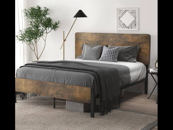 sha-cerlin-queen-size-metal-platform-bed-frame-with-wooden-headboard-and-footboard-rustic-mattress-f-1