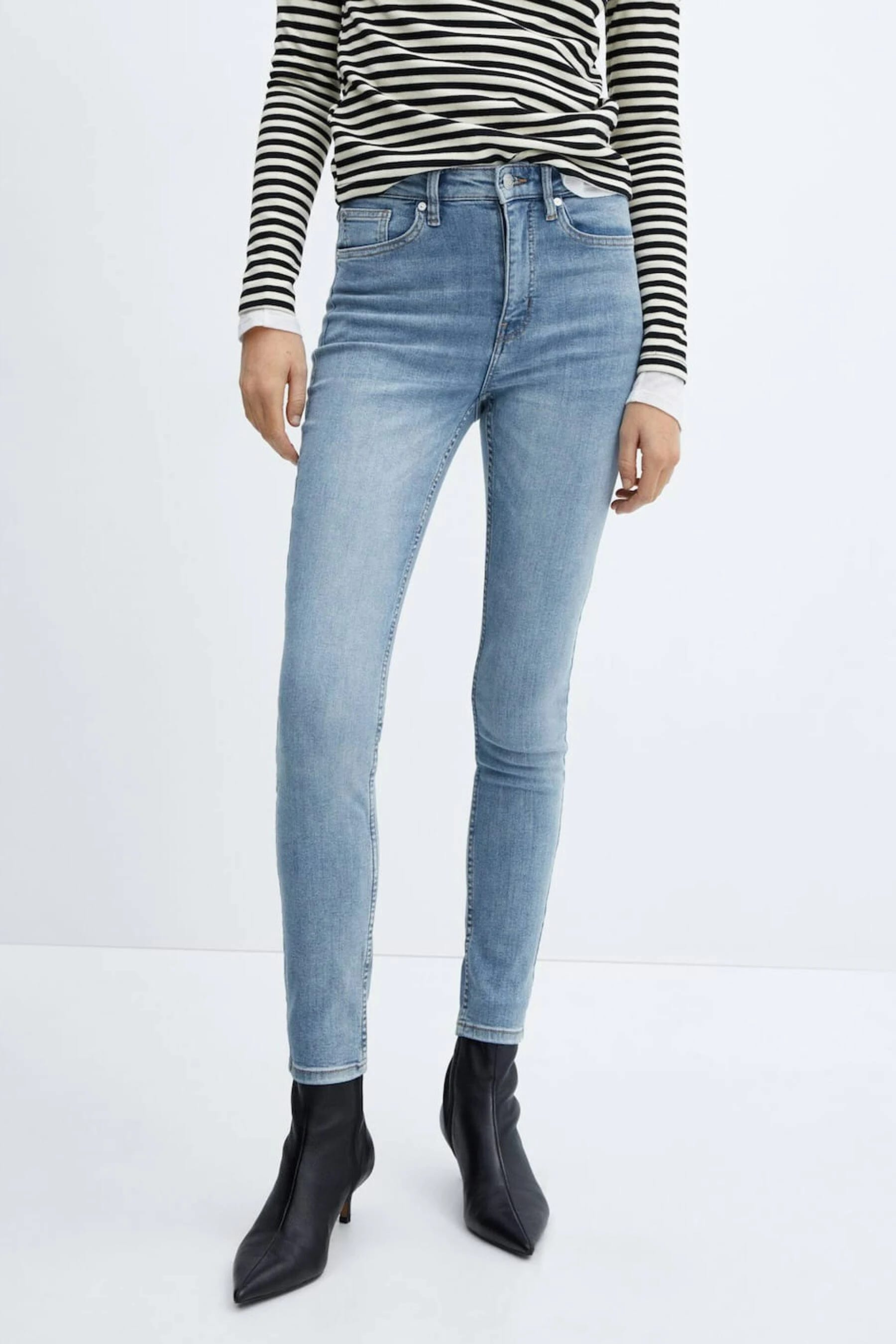 High-Waist Skinny Jeans for Women: Medium Blue Style | Image
