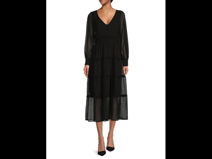 saks-fifth-avenue-womens-smocked-tiered-midi-dress-black-size-m-1