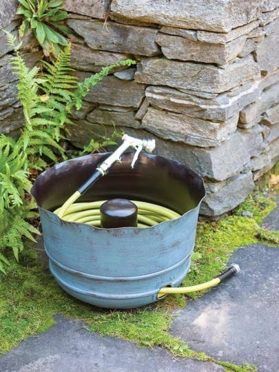 gardeners-supply-company-garden-hose-pot-decorative-brushed-blue-watering-hose-storage-with-side-hol-1