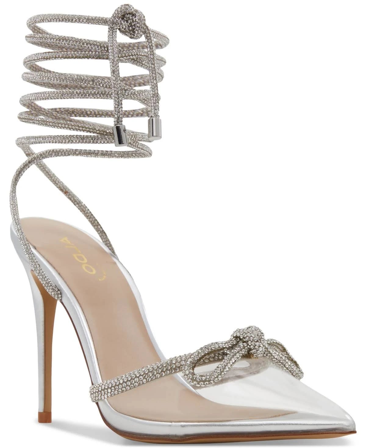 Silver Metallic Lace-Up Lace-up Pointed Toe Pump by Aldo for Women - Size 5 | Image