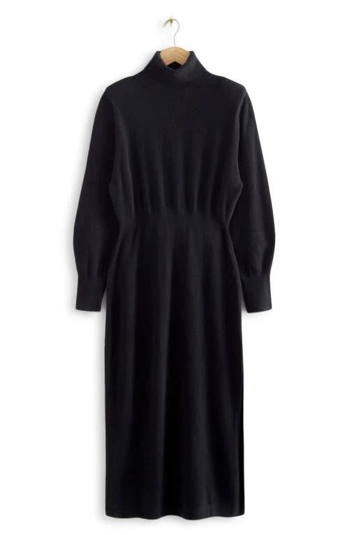 Luxurious Black Wool Turtleneck Dress with Padded Shoulders by & Other Stories | Image
