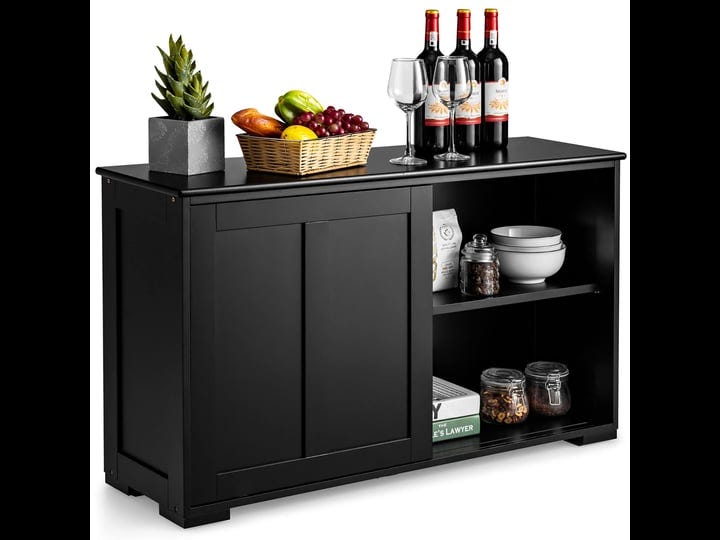 costway-black-kitchen-storage-cabinet-sideboard-buffet-cupboard-wood-sliding-door-pantry-1