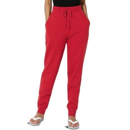 Comfortable High Waist Joggers in Red | Image