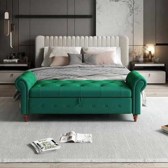 63-modern-fabric-upholstered-button-tufting-storage-bench-with-rolled-arms-green-1