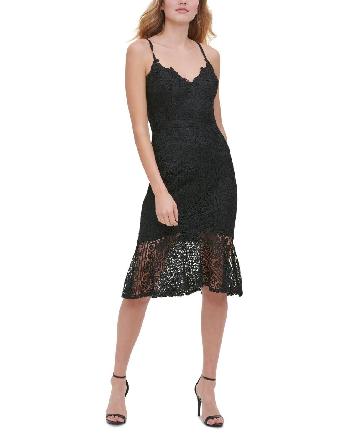 Black Lace Fit & Flare Dress with Trumpet Hem | Image