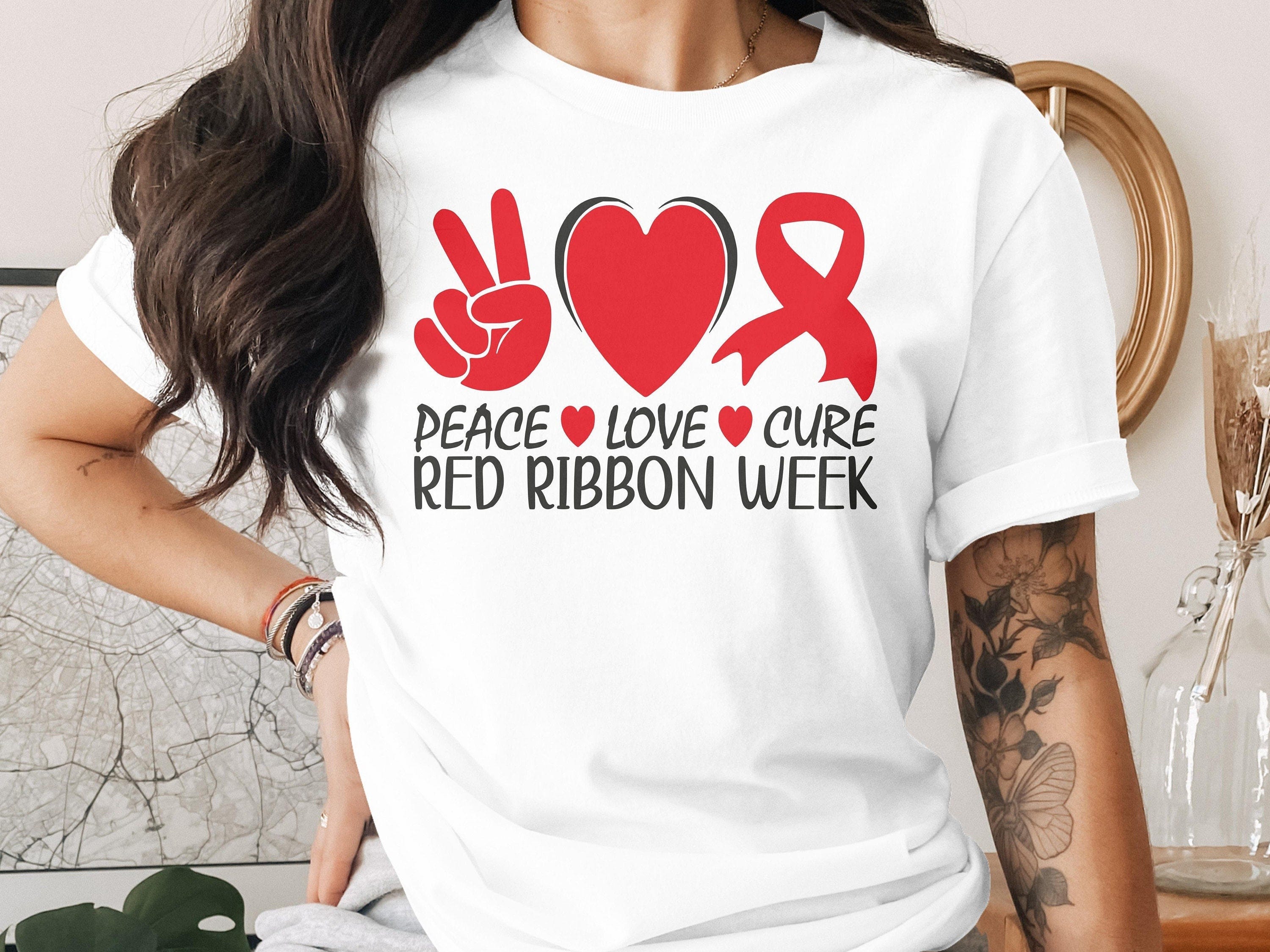 Red Ribbon Week Teacher Svg Png, Peace Love Cure Svg, Drug Free Svg, Red Ribbon Week Awareness Svg Cricut Sublimation Design