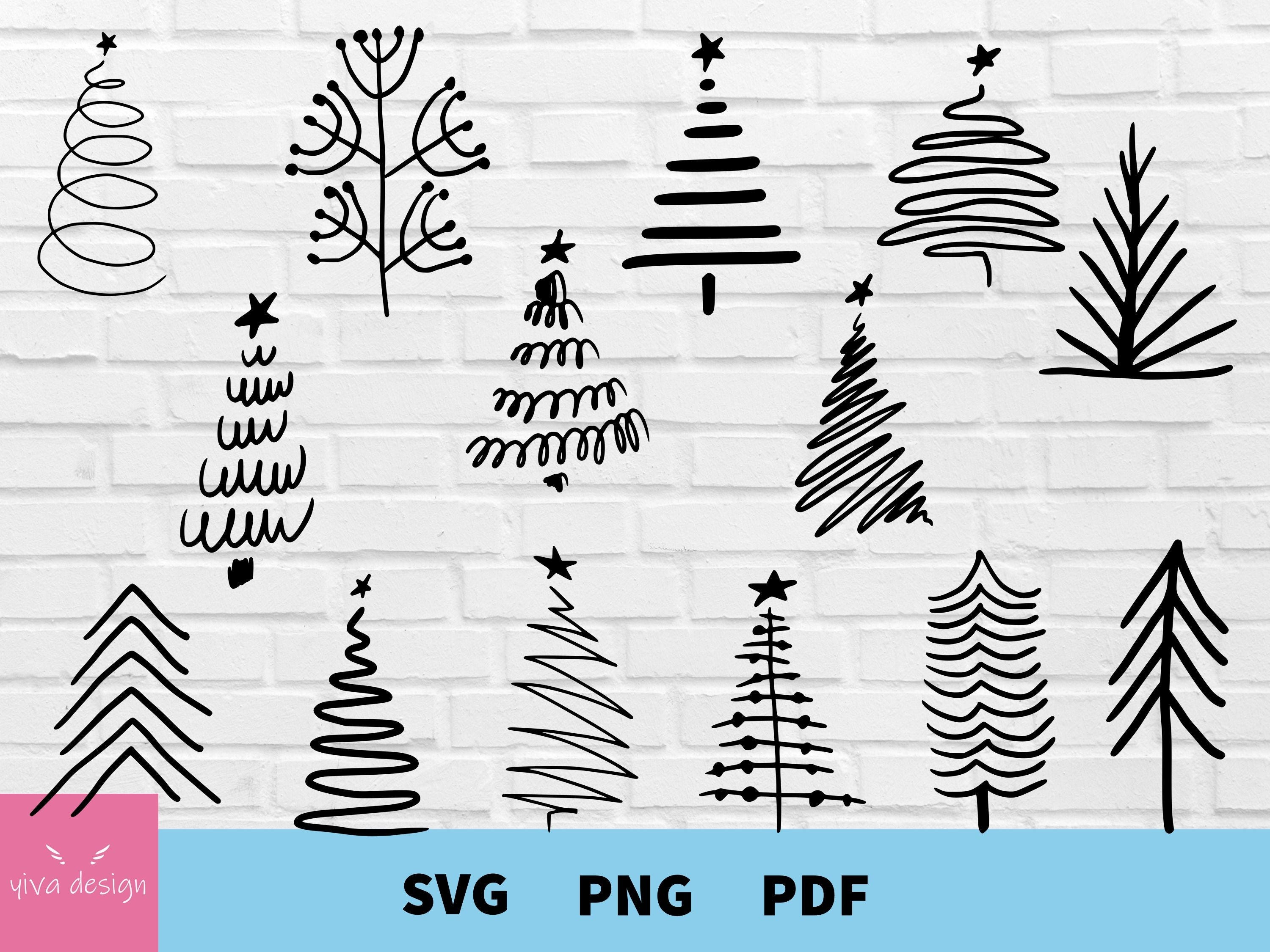 Christmas Tree Svg Bundle, Hand Drawn Christmas Tree Svg, Christmas Trees Silhouette, Christmas Tree Cut Files for Cricut, Silhouette