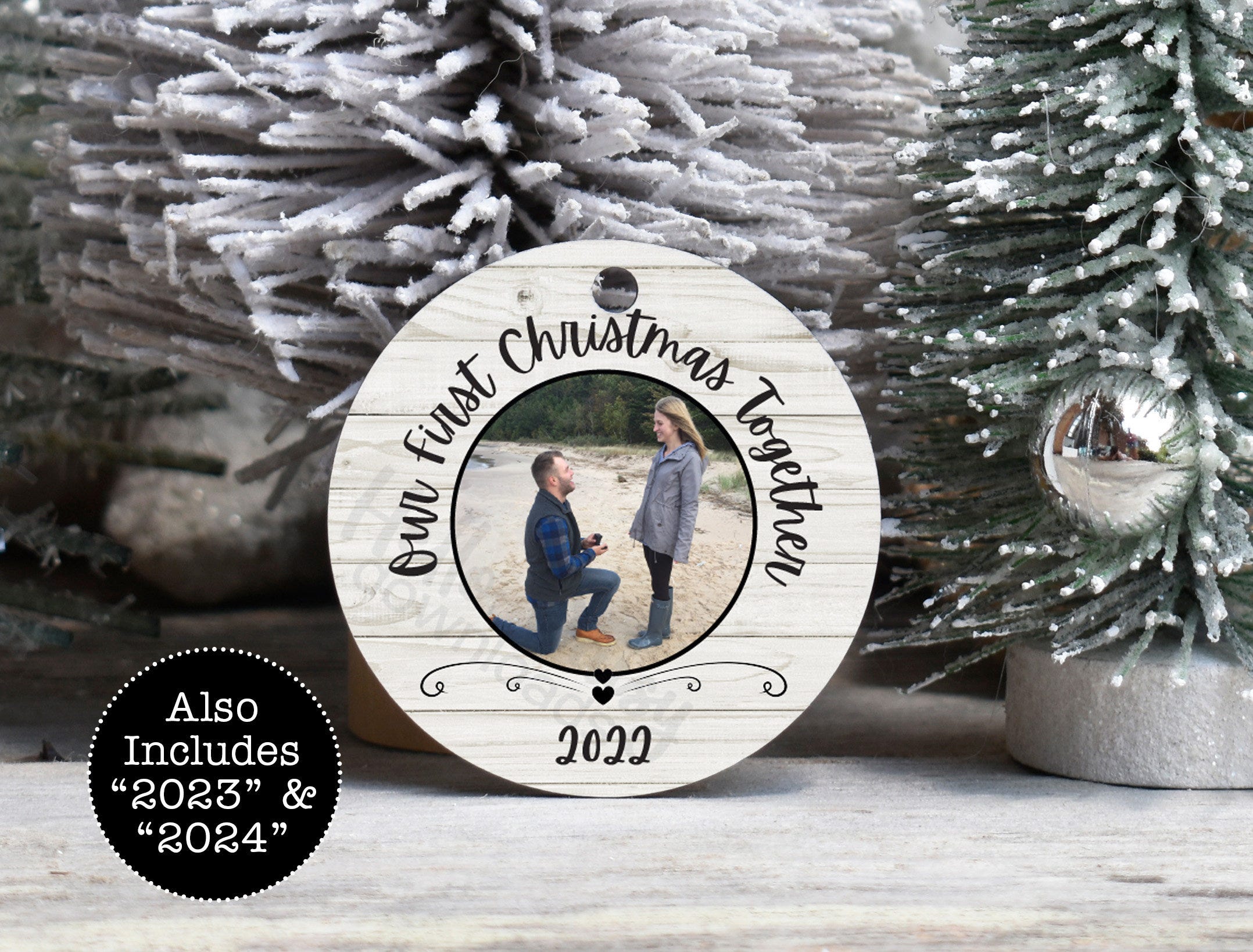 Add Your Photo - Year | Round Ornament Design Newlywed Wedding Marriage | Instant Digital PNG File ONLY | Mr. & Mrs. 1st Christmas Together