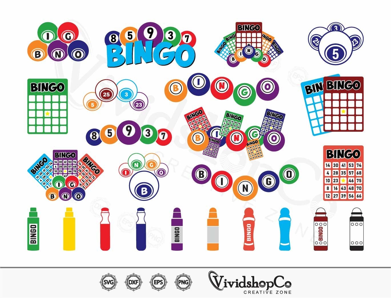 Bingo SVG, Bingo balls svg, bingo card svg, bingo Dauber svg, bingo coloring svg, Cut file for silhouette, svg, eps, dxf, png, clipart