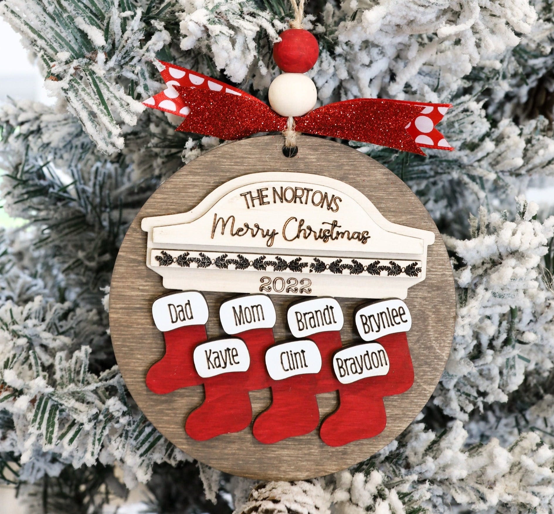 Customized 2024 Family Name Stocking Ornament Laser Cut Digital File | Fits 2-14 names | Christmas SVG | Personalized Ornament | Glowforge