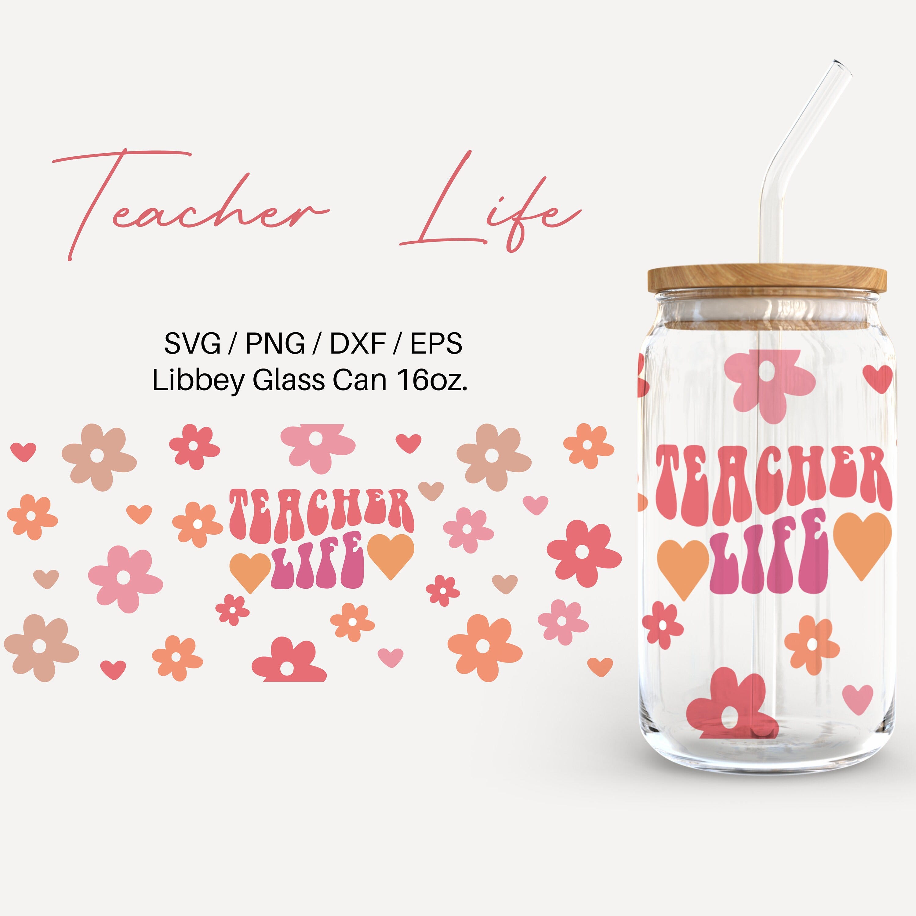 Teacher Life Glass cup svg | Ice coffee cup png | Glassware svg | Coke glass can | Milk glass can | Cricut & Silhouette