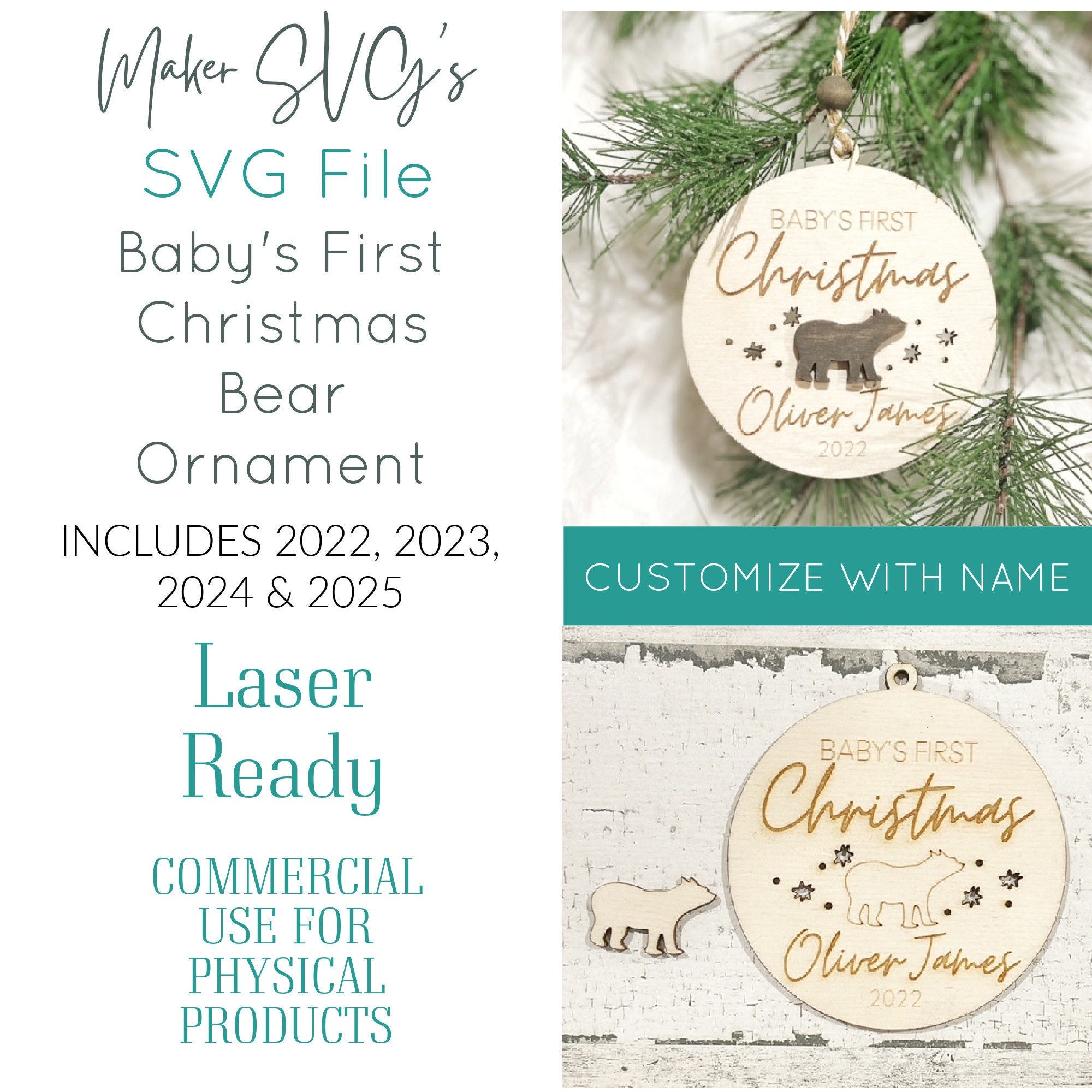 Babys First Christmas Ornament SVG | Bear Ornament SVG | Baby Bear Ornament | Ornament Laser File | Babys First Christmas Ornament | Baby