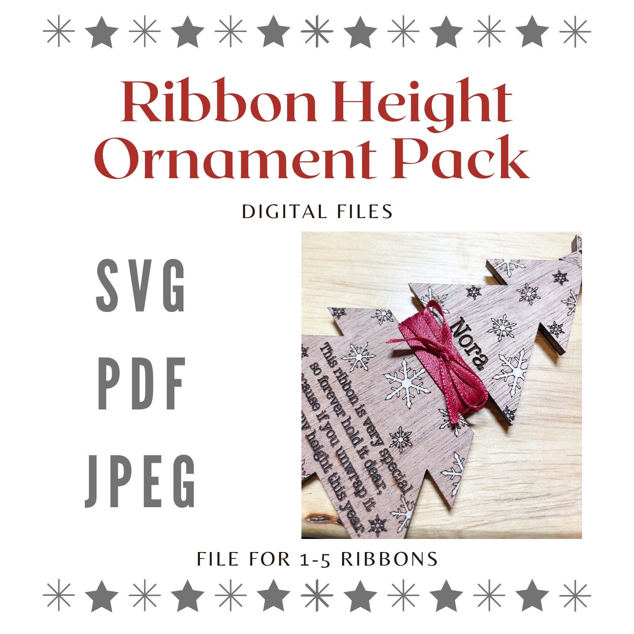 Kids Height Ornament Digital File, File for laser cut ornaments, ornament SVG, Ornament File, Laser File, Ribbon Height Ornament, String svg