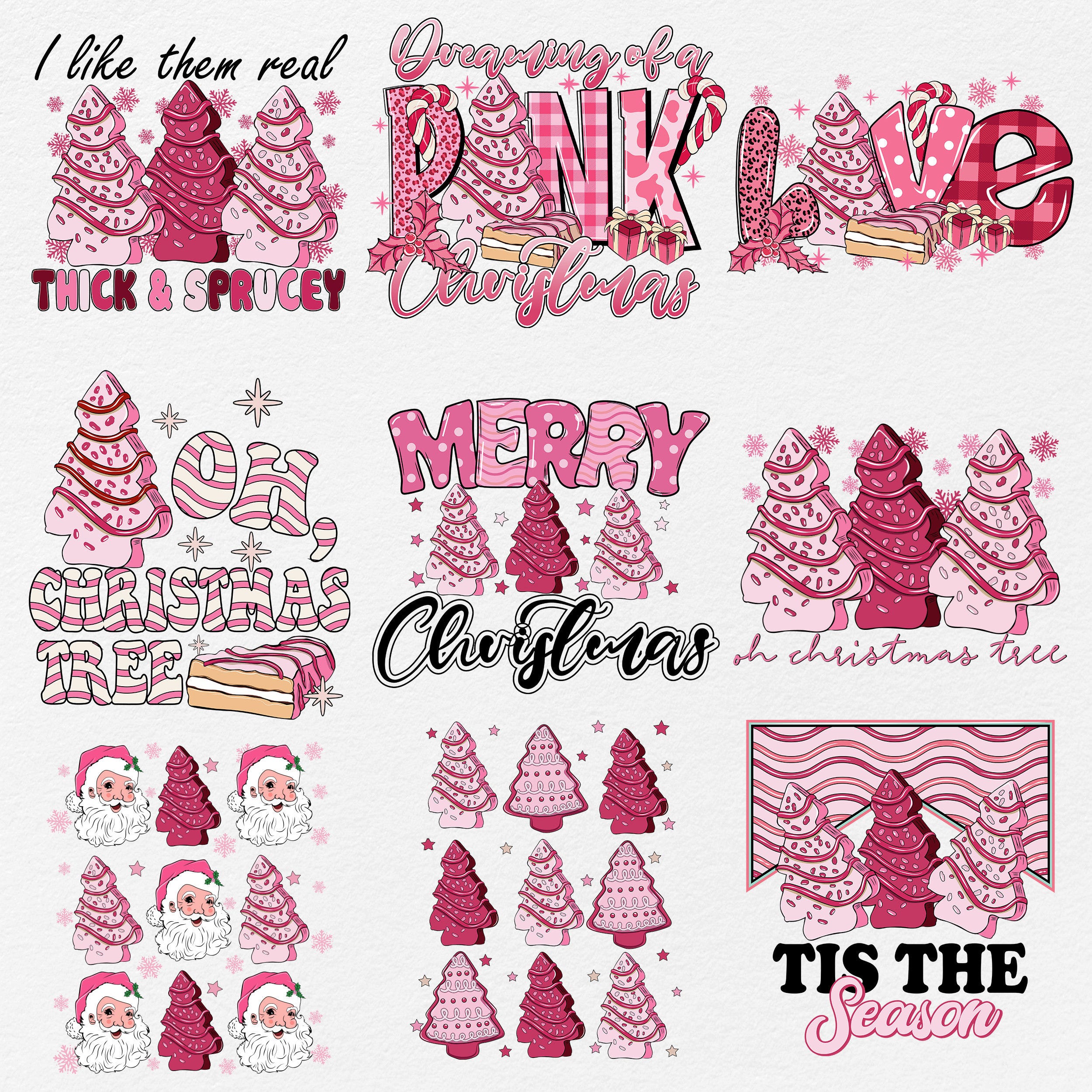 Pink Christmas Tree Cakes SVG PNG Bundle, Pink Christmas Sublimation Designs, Christmas Tree Sublimation, Pink Santa Png, Christmas Cake Png