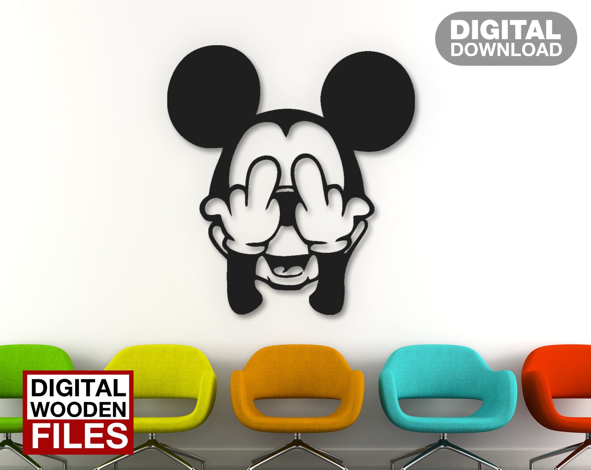 Mickey Mouse laser cut svg dxf files wall sticker engraving decal silhouette template cnc cutting router digital vector instand download