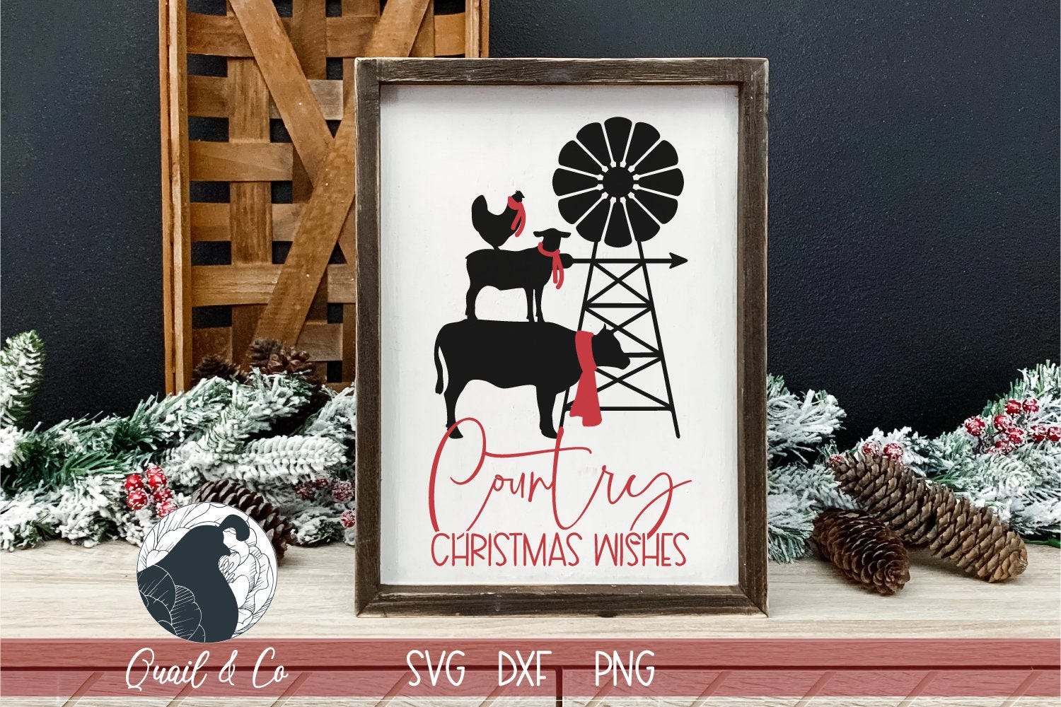Country Christmas SVG, Windmill, Farm Animals, Country, Holiday Decor, Farmhouse Sign SVG, Cricut File, Silhouette SVG, Png for Sublimation