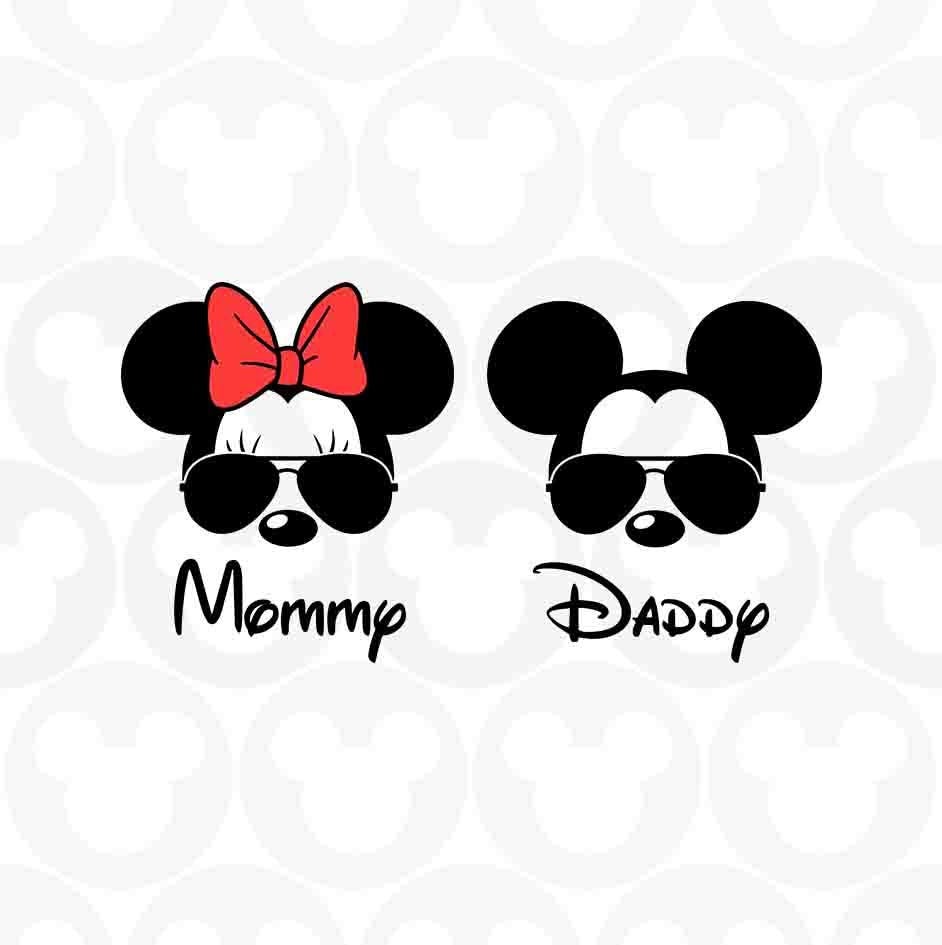 Mommy Daddy, Mickey Minnie Mouse, Sunglasses, Family, Head Ears Bow, Svg Png Formats, Instant Download, Silhouette Cameo, Cricut