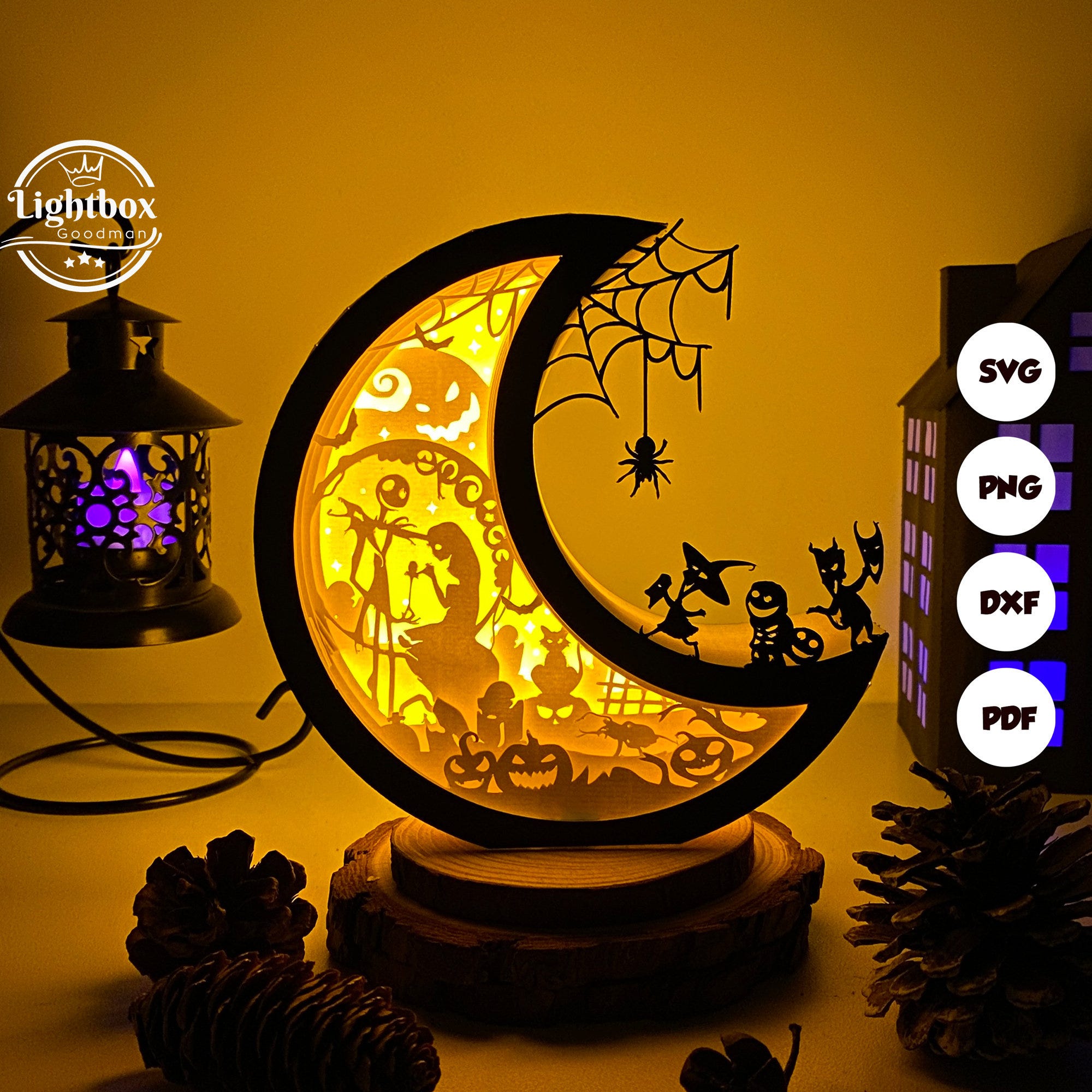 Nightmare Before Christmas Moon Shadow Box SVG For Cricut Projects DIY, Nightmare Before Christmas Moon Lantern For Christmas Decoration